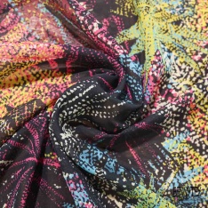 Voile soie viscose imprimé abstrait multicolore fond noir