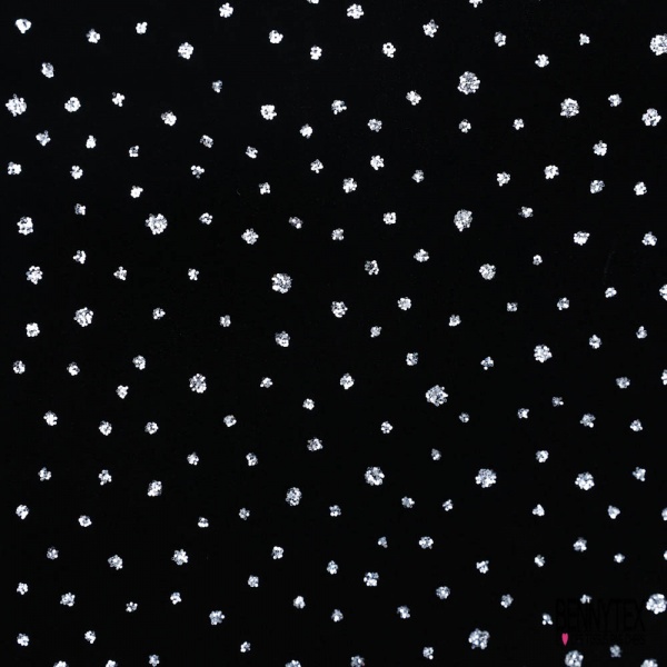 Velours viscose de luxe paillette argent fond noir