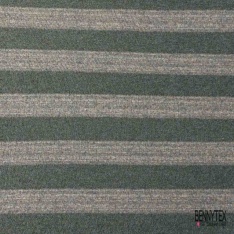 Jersey de laine tricot grosse rayure horizontale kaki taupe chiné envers gris