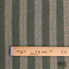 Jersey de laine tricot grosse rayure horizontale kaki taupe chiné envers gris