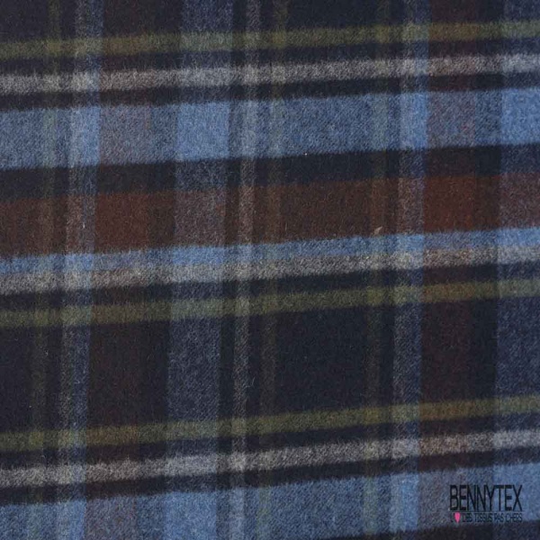 Mohair de laine vierge carreaux anglais ton bleu nuit lavande marron gris clair olive