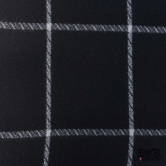 Laine nattée fine motif grand carreau noir blanc cassé fond chiné noir blanc cassé