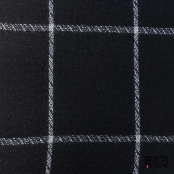 Laine nattée mohair motif grand carreau noir gris clair