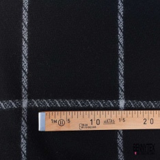 Laine nattée fine motif grand carreau noir blanc cassé fond chiné noir blanc cassé