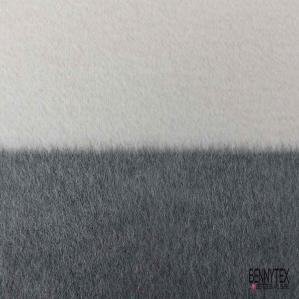 Mohair de laine vierge rayure horizontale gris blanc cassé envers tissée