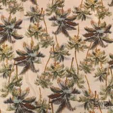 Voile soie coton imprimé floral retro multicolore fond blanc cassé