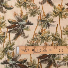 Voile soie coton imprimé floral retro multicolore fond blanc cassé