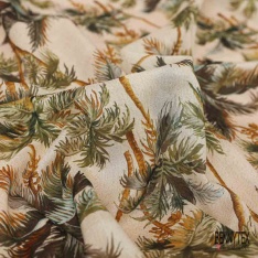 Voile soie coton imprimé floral retro multicolore fond blanc cassé