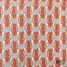 Voile soie coton imprimé palmier fond crème