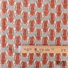 Voile soie coton imprimé palmier fond crème