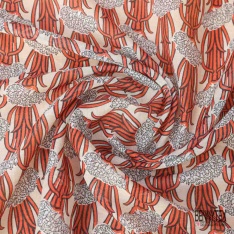 Voile soie coton imprimé palmier fond crème