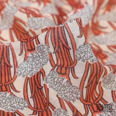 Voile soie coton imprimé palmier fond crème