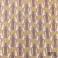 Voile soie coton imprimé plante abstraite ton orange mandarin fond blanc cassé