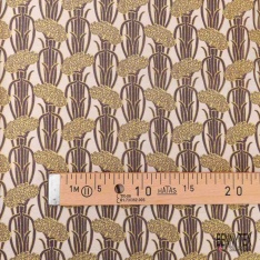 Voile soie coton imprimé plante abstraite ton orange mandarin fond blanc cassé