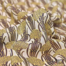 Voile soie coton imprimé plante abstraite ton orange mandarin fond blanc cassé