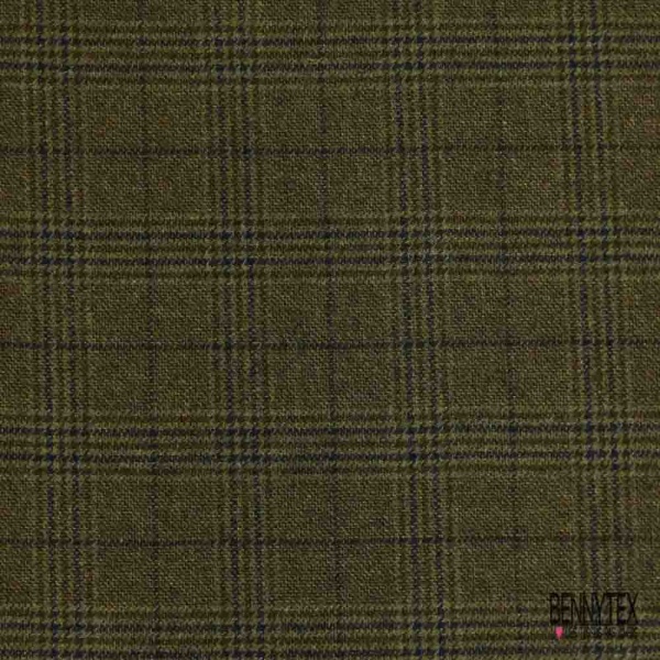 Tartan de laine cachemire fin et souple ton kaki marron noir