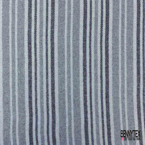 Cachemire de laine double face recto rayure verticale ton gris verso uni gris clair