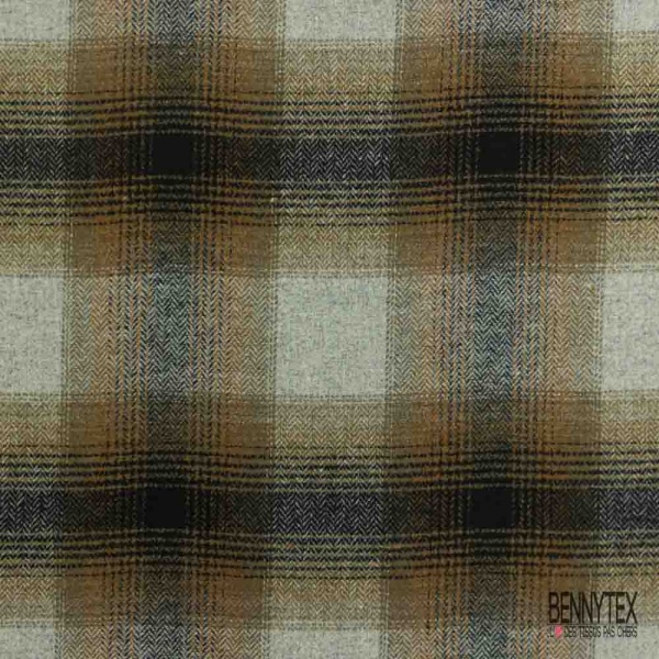 Tartan de laine gratté fin ton noir beige chaud gris moyen chiné
