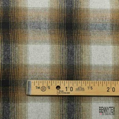 Tartan de laine cachemire fin et souple ton kaki marron noir