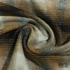 Tartan de laine cachemire fin et souple ton kaki marron noir