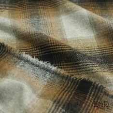 Tartan de laine cachemire fin et souple ton kaki marron noir
