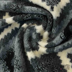 Coupon 3m Tricot sherpa polaire motif amérindien ton cappuccino noir blanc cassé