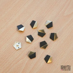 10 boutons à queue hexagone métal or acrylique noir mat