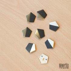 10 boutons à queue hexagone métal or acrylique noir mat