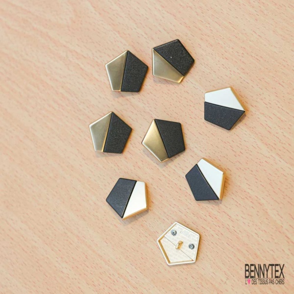 10 boutons à queue hexagone métal or acrylique noir mat