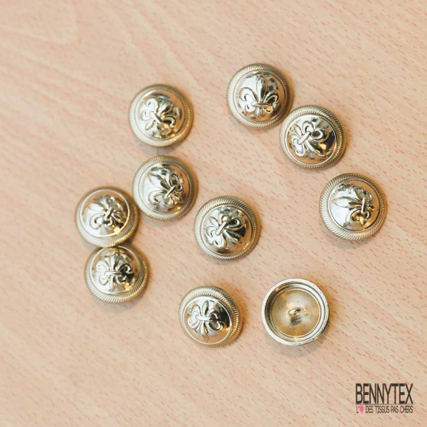10 boutons à queue fleur de lys métal or demi boule