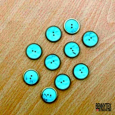 10 boutons acrylique turquoise cerclage or 2 trous