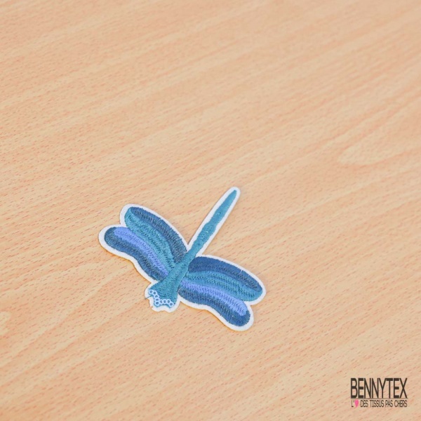 Ecusson brodé libellule ton bleu