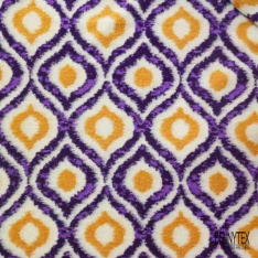 Coupon 3m Tricot polaire motif seventie's framboise jaune d'or blanc cassé