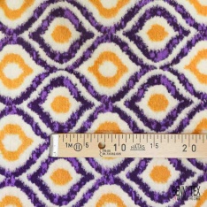 Coupon 3m Tricot polaire motif seventie's framboise jaune d'or blanc cassé