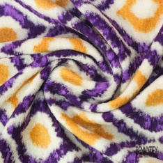 Coupon 3m Tricot polaire motif seventie's framboise jaune d'or blanc cassé