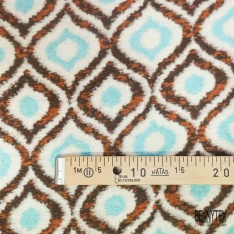 Coupon 3m Tricot polaire motif seventie's violet jaune d'or blanc cassé