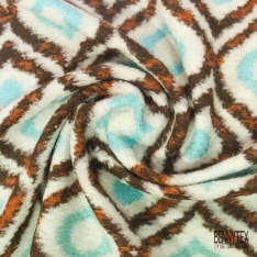 Coupon 3m Tricot polaire motif seventie's violet jaune d'or blanc cassé