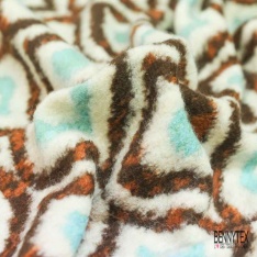 Coupon 3m Tricot polaire motif seventie's violet jaune d'or blanc cassé