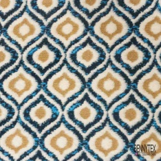 Coupon 3m Tricot polaire motif seventie's choco turquoise blanc cassé