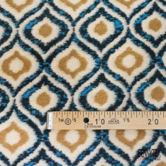 Coupon 3m Tricot polaire motif seventie's choco turquoise blanc cassé