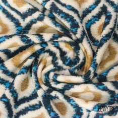 Coupon 3m Tricot polaire motif seventie's choco turquoise blanc cassé