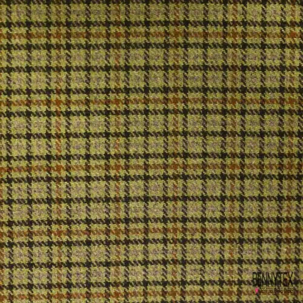 Tartan de laine fin ton noir capuccino gris fond amande