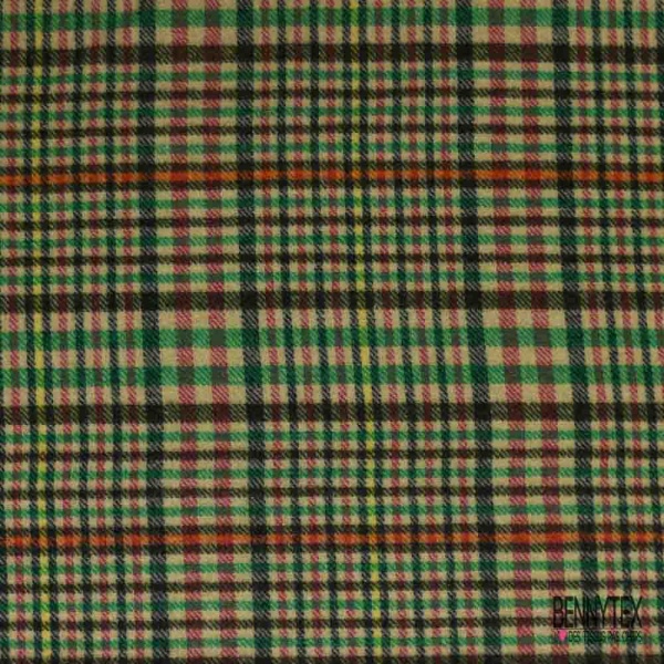 Laine souple cachemire carreaux anglais gazon noir jaune gazon orange fond crème
