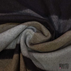 Mohair de laine vierge rayure horizontale gris blanc cassé envers tissée