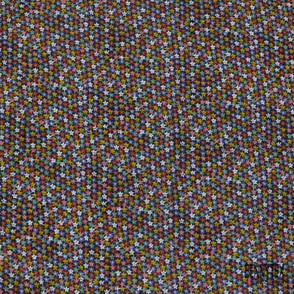 Velours coton milleraies mini fleur champêtre multicolore fond noir