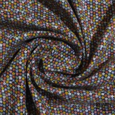 Velours coton milleraies mini fleur champêtre multicolore fond noir