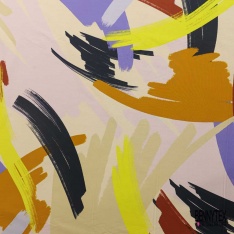 Popeline coton élasthanne digital imprimé floral citron vert fond rose trémière