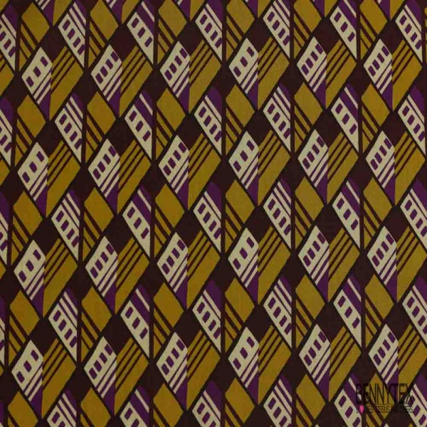 Popeline coton élasthanne digital satinée imprimé géométrique tribal