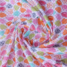 Popeline coton élasthanne digital satinée imprimé floral fond kaki brun