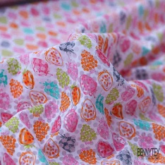 Popeline coton élasthanne digital satinée imprimé floral fond kaki brun